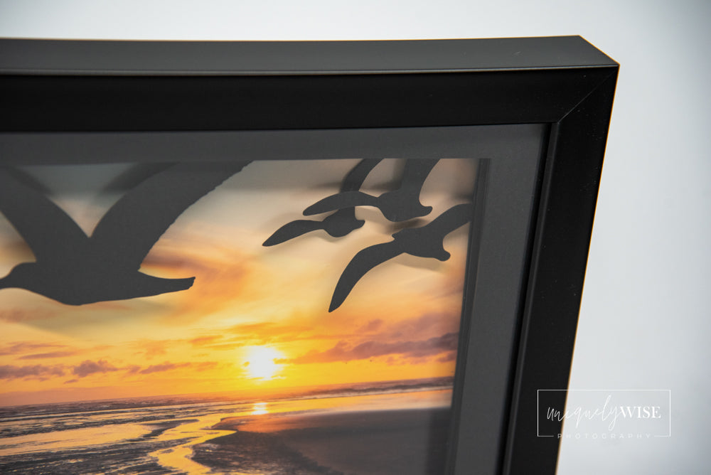 Sunset Seagulls Shadow Box Art Print