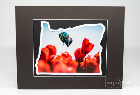 Hot Air Balloons Flying Over Red Tulip Fields 11x14 Creative Art Mat