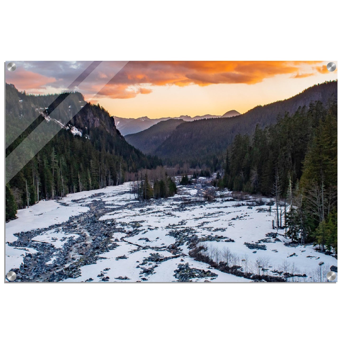 Mountain & Stream Sunset Acrylic Art Print