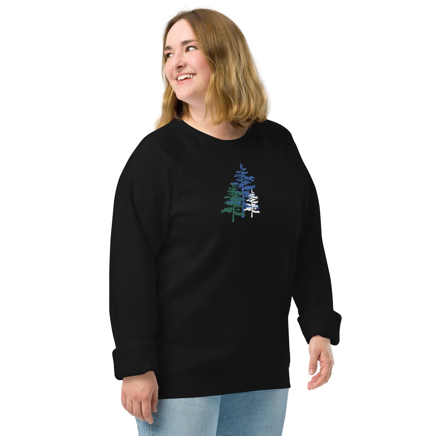 Cascadia Trees Unisex organic raglan sweatshirt